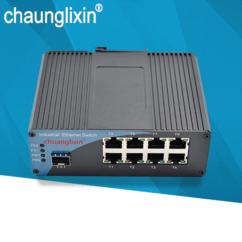 SFP 1.25G Ethernet Fiber Converter Industrial fiber switch 8 rj45 Port 1 Fiber Port Industrial Fiber Optic converter