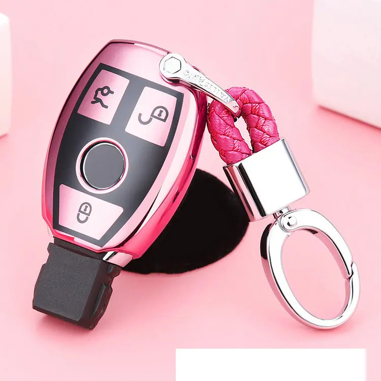 pink with keychain ТПУ чехол для автомобильных ключей, защитный брелок для Mercedes A B R G Class GLK GLA w204 W251 W463 W176, аксессуары для стайлинга - Название цвета: pink with keychain
