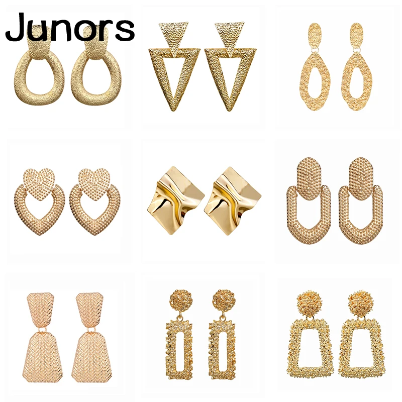 Женские винтажные серьги большие геометрические золотого и металлического