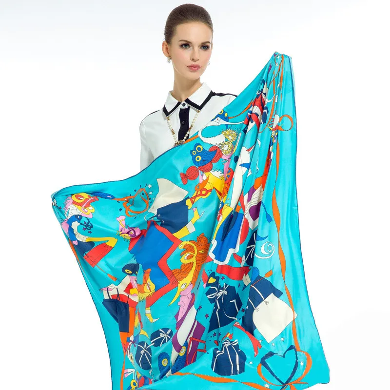 Twill Silk Women Scarf European Fashion Bags Ribbons Print Square Scarves 130*130 cm Brand High Quality Gift Luxury Shawl | Аксессуары