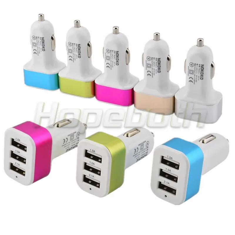 USB Автомобильное зарядное устройство адаптер 3 порта 2A 2.1A 1A для iPhone Samsung золото