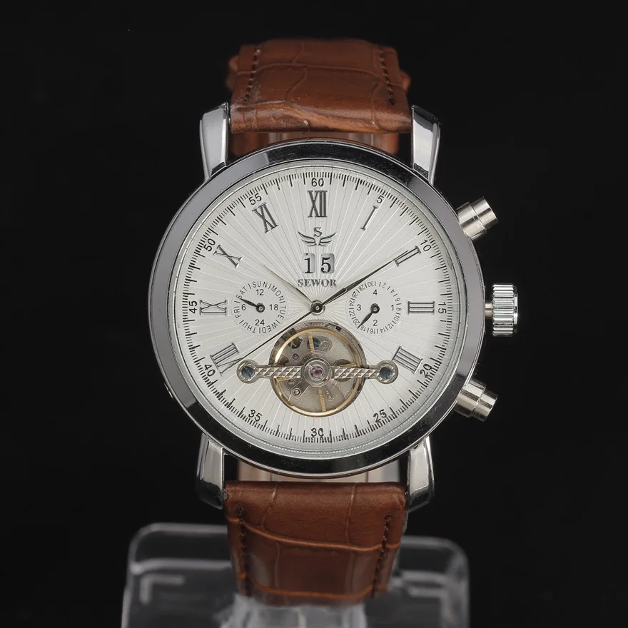 2016 Лидирующий бренд SEWOR мужские автоматические самокручивающиеся наручные часы