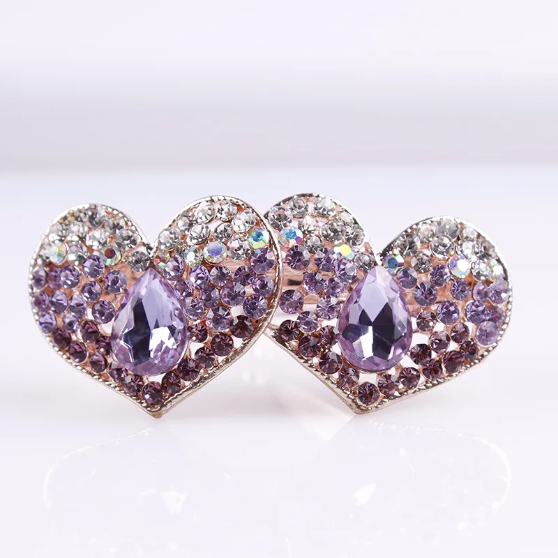 005 purple Бренд WEIMANJINGDIAN, стразы с кристаллами, двойное сердце/два листа, заколки для волос, украшения для волос для женщин, разные цвета - Окраска металла: 005 purple