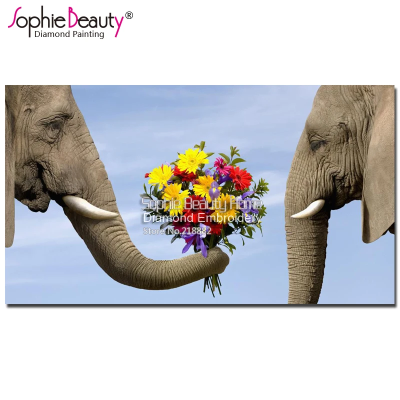 Картина из страз сделай сам Sophie Beauty вышивка слон любовь животное мозаика