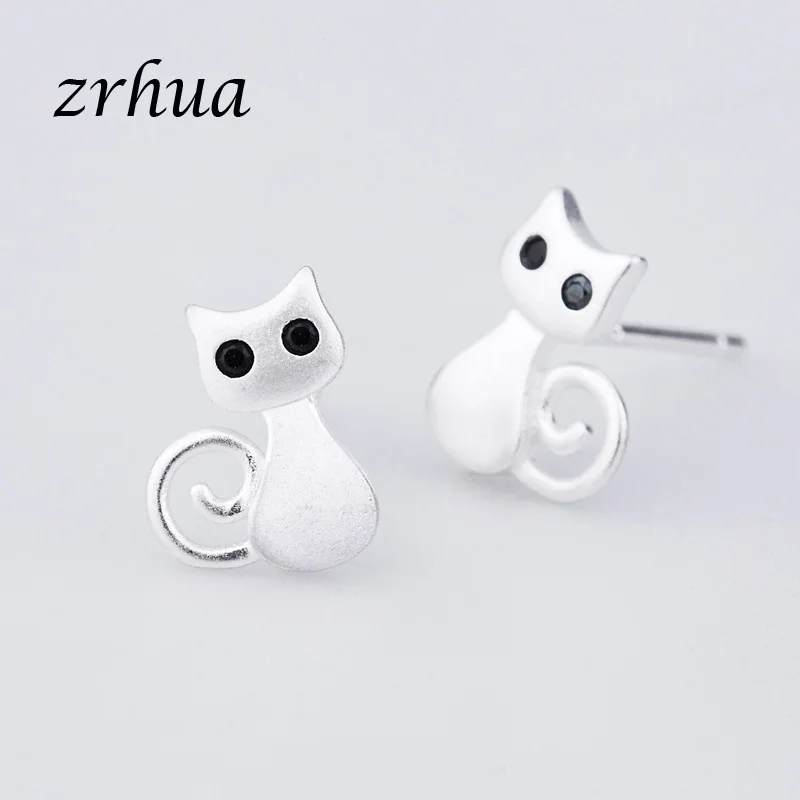 cat1 ZRHUA, новинка 925, серебряные милые элегантные серьги-гвоздики для женщин и девушек, маленькие подарки, горячая Распродажа, 925, ювелирное изделие с штампом, женские серьги для вечеринки - Окраска металла: cat1