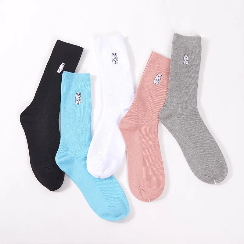 Корейские женские гольфы с забавной вышивкой в виде кота длинные носки стиле