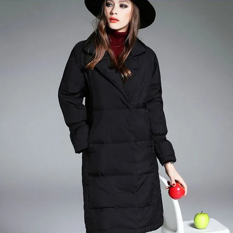 2018 модная зимняя куртка женское толстое длинное пальто теплые парки на 90% белом
