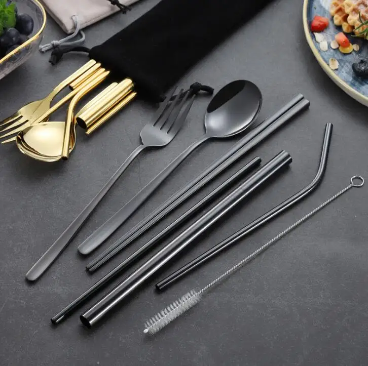 7 шт./компл. Нержавеющая сталь столовый сервиз ложки вилки палочки для еды из