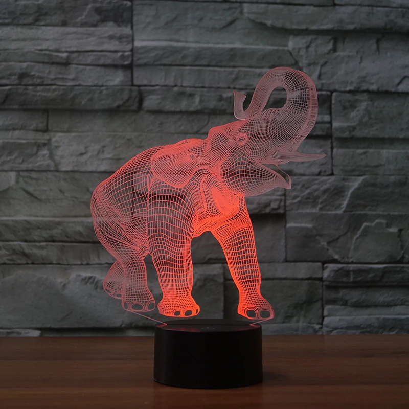 Креативная лампа в виде слона 3D иллюзия светодиодная настольная 7 видов цветов