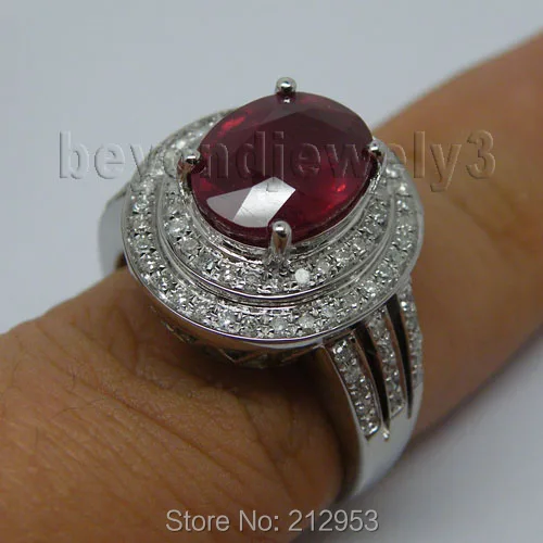 Кольца LANMI из белого золота с красным рубином и бриллиантами 8x10 мм|ring ring|ruby diamond