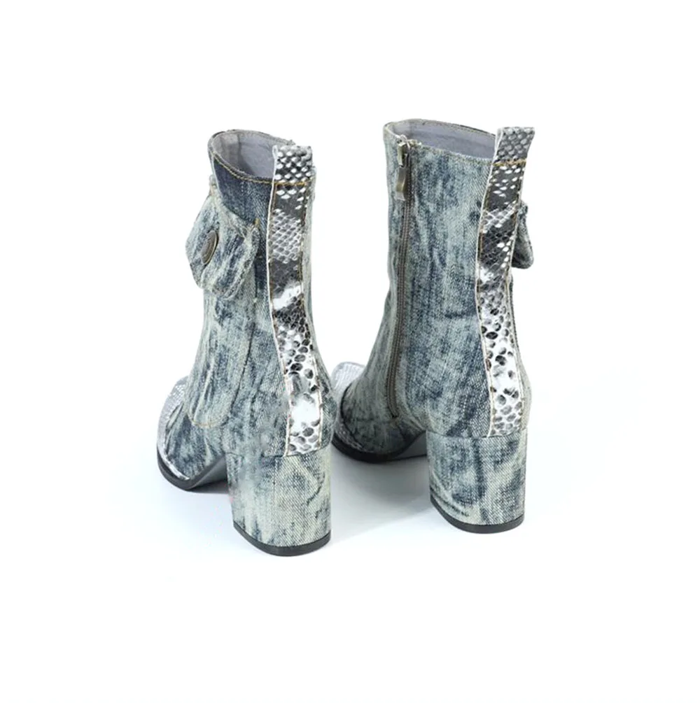 Новые парусиновые женские ботинки на осень и зиму средние высоком каблуке