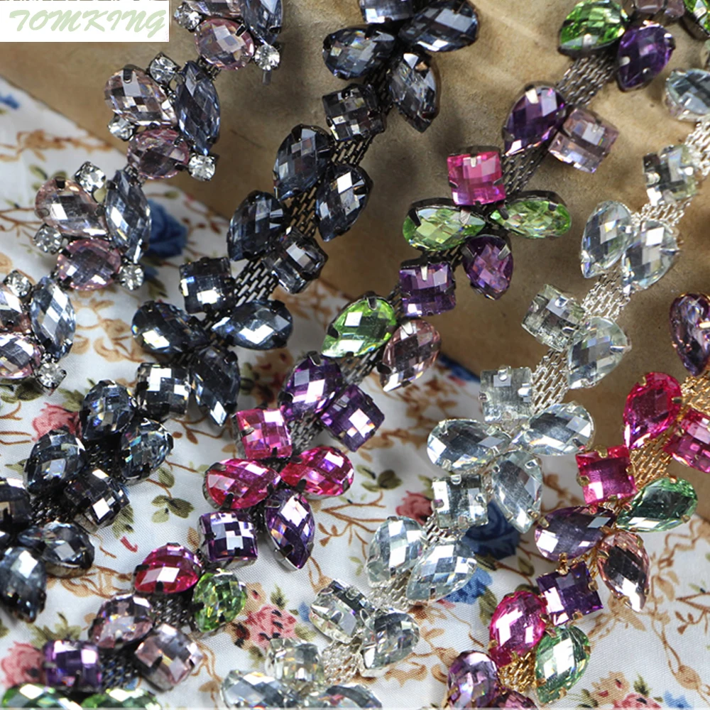 

2cm 1yad Metal bling Rhinestones lace clothes collar decoration accessories laciness diy