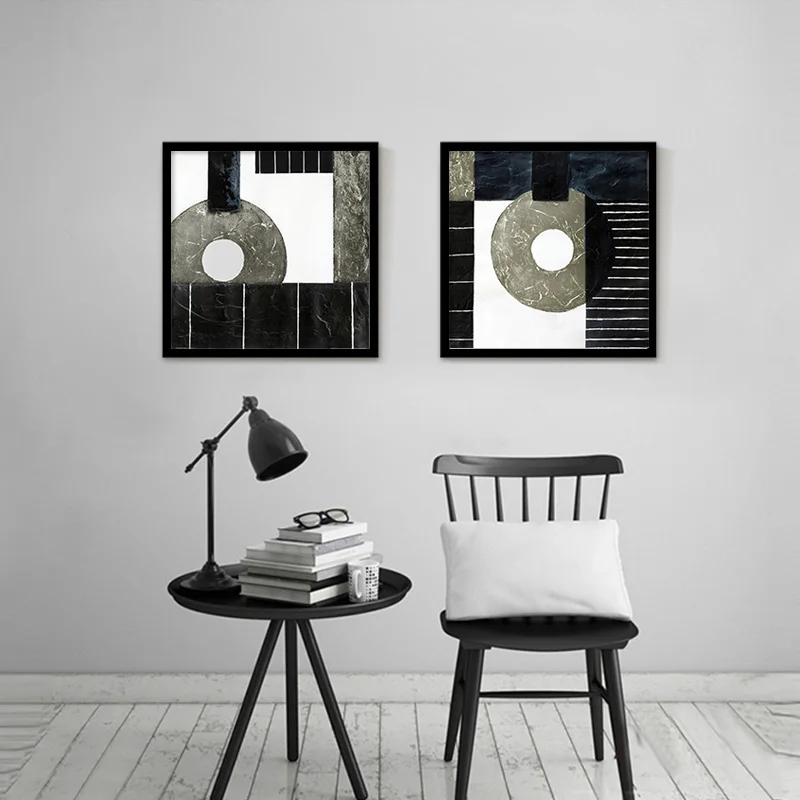 Абстрактная черно-белая Настенная картина маслом круг Прямоугольная форма