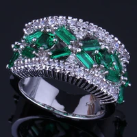 sparkling green cubic zirconia white cz silver plated ring v0554