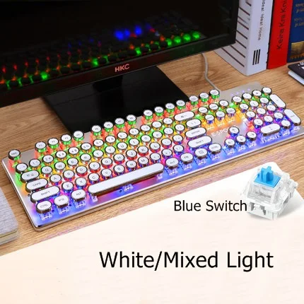 White Mixed Light E-Sports стимпанк Ретро круглый брелок USB Проводная Механическая игровая клавиатура с подсветкой синий черный переключатель полные антипривиденные ключи - Цвет: White Mixed Light