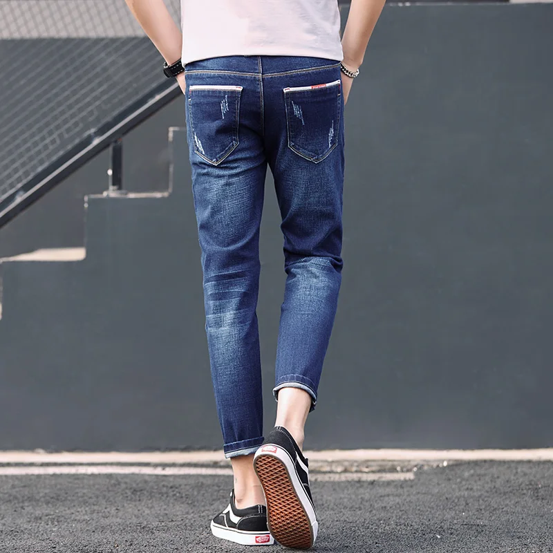 

High Quality Solid Jeans 2018 New Fashion Wash Scratched Hole Men Jeans Ankle-Length Male Slim Fit Denim Pencil Pants 27-36 #910
