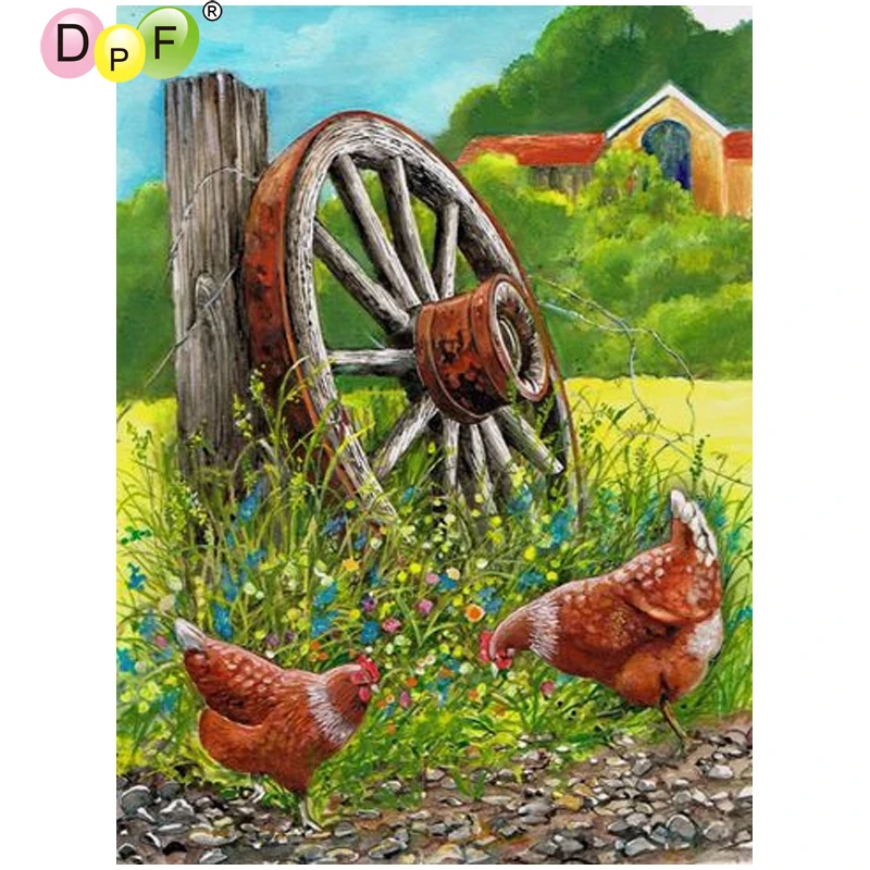 DPF Алмазная мозаика 5D сделай сам с колесами и курицей квадратная домашняя