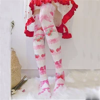 2022 new women over the knee stockings printed japanese polyester stocking for girl sexy pink thin stocking 5s sw14