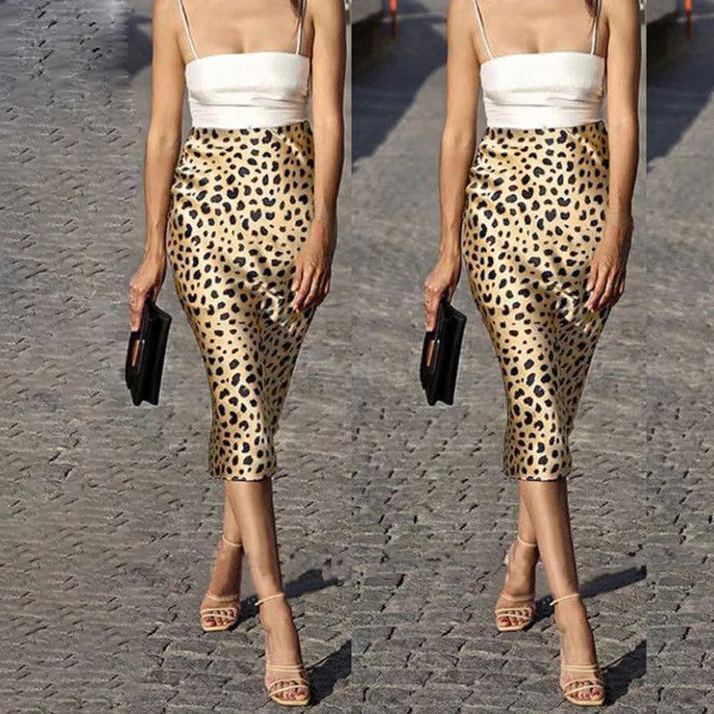 Women's Pencil skirt 2019 Daily Summer Slim skirts womens Bohemia High Waist Leopard Ruffle Beach Maxi Long Skirt Female Falda | Женская