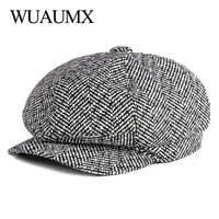 wuaumx new newsboy caps men women tweed octagonal hat eight blade cap detective hats autumn winter herringbone flat caps chapeau