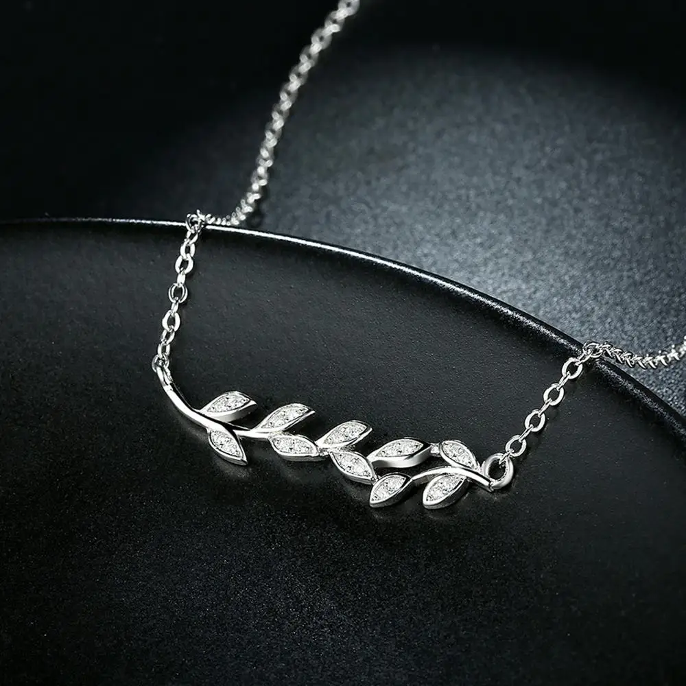 

Neoglory S925 Sterling Silver & Cubic Zirconia Pendant Leaf Necklace Event Charm Choker Statement Gift
