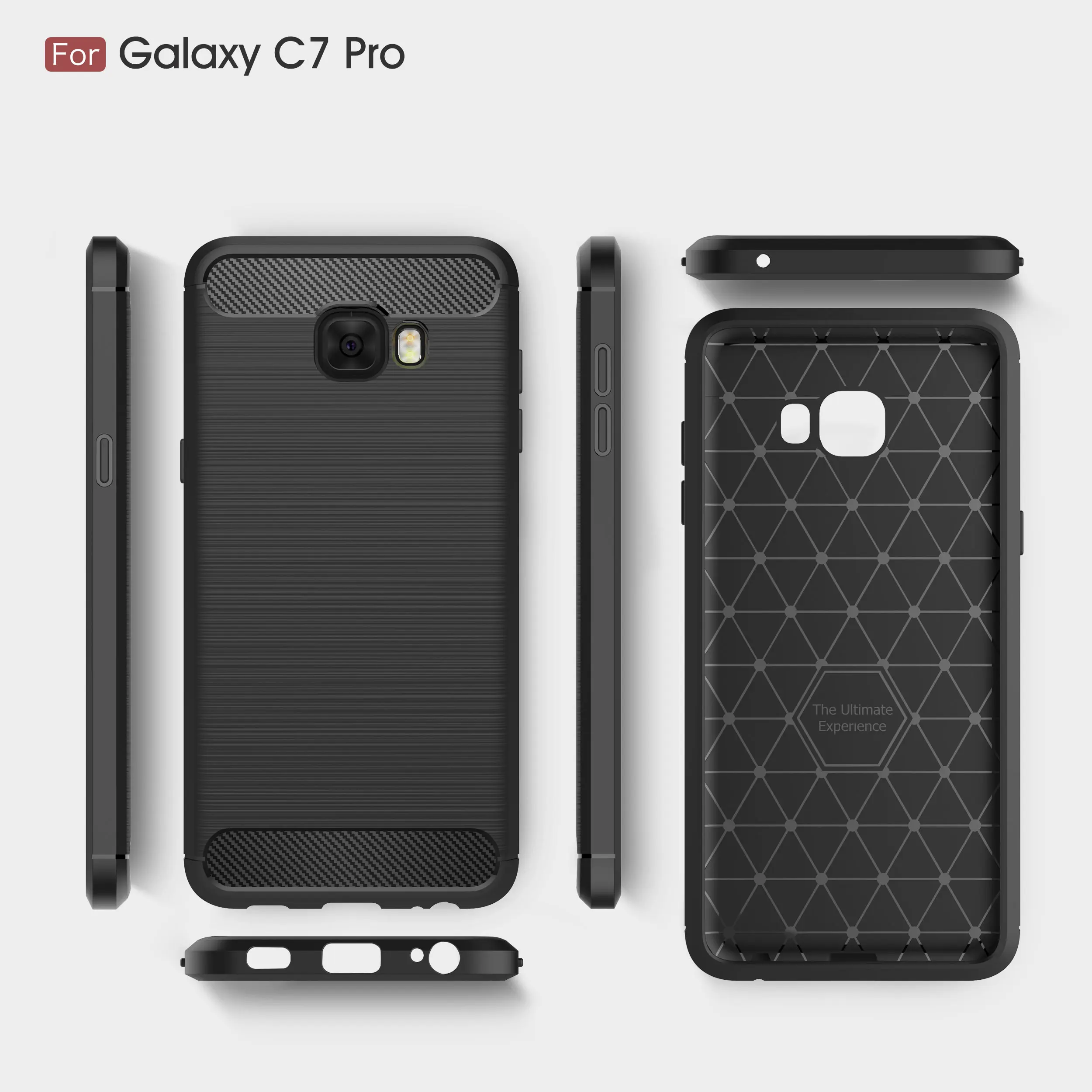 JUPOW Carbon Fiber Back Cover For Samsung Galaxy C7 Pro Soft TPU Ultra Slim Silicone Shockproof Case |