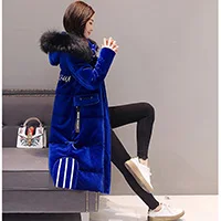blue Женский пуховик средней длины,, новая мода, корейский стиль, золотой бархат, большой меховой воротник, выше колена, толстое пальто для женщин, XY053 - Цвет: blue