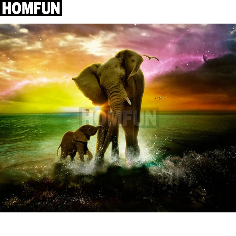 Алмазная живопись HOMFUN полноразмерная/круглая вышивка крестиком Слон 5D стразы