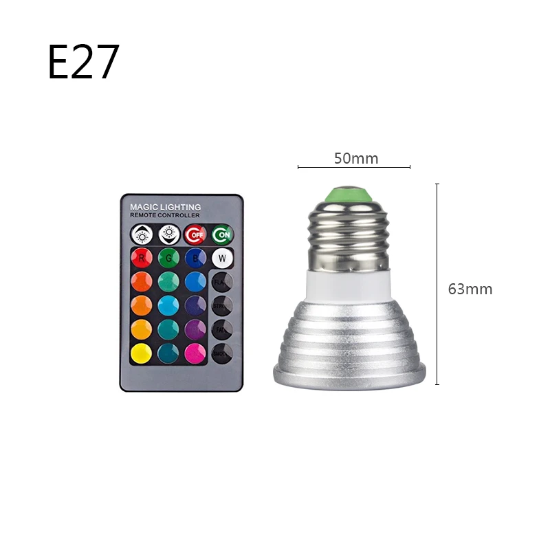 E27 Светодиодный RGB лампы E14 E27 светодиодный светильник Цвет меняющийся прожектор светильник с 24-мя клавишами пульт дистанционного управления для домашнего украшения с памятью - Испускаемый цвет: E27