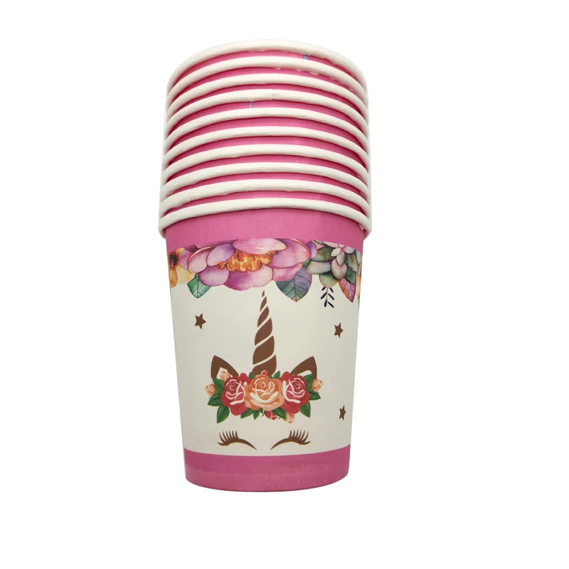 

10pcs/lot Kids Favors Decoration Food Grade Paper Cups Birthday Party Baby Shower Cartoon Unicorn Theme Glass Events Supplies