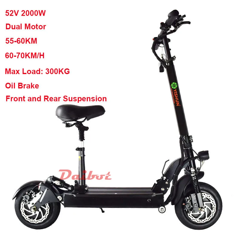 

Powerful Electric Scooter 2000W Two Wheels Electric Scooters 10 Inch 52V Adult Portable Folding Electric Bike With Seat