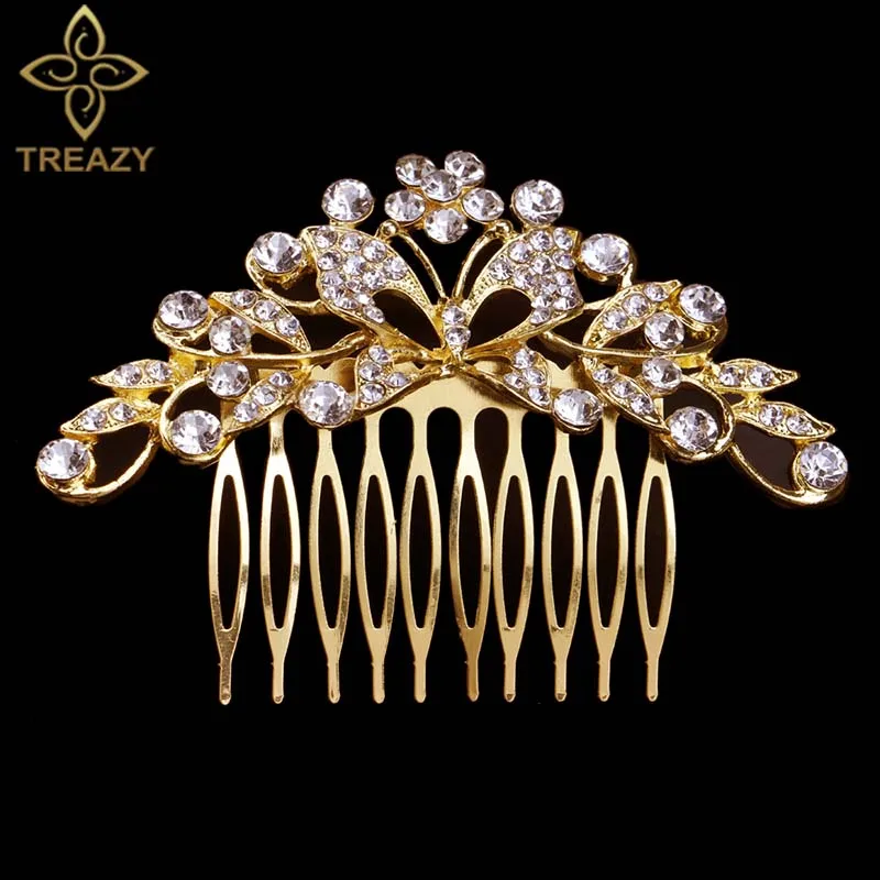 Design 5 Gold TREAZY/свадебные расчески для волос золотого цвета для женщин, украшенные жемчугом и кристаллами, свадебные аксессуары для волос, головной убор для дня рождения, диадема для невесты - Окраска металла: Design 5 Gold