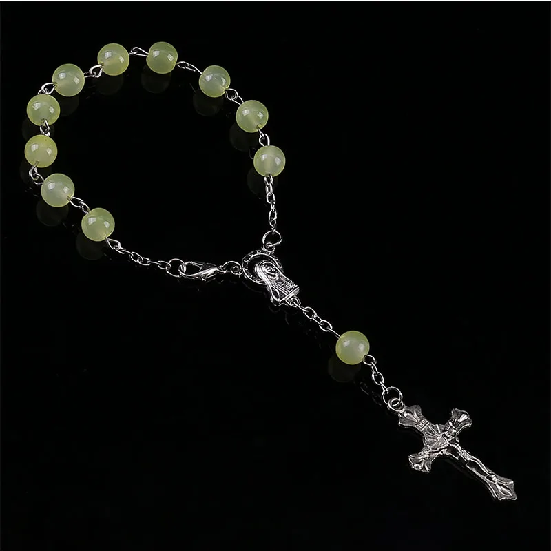 Католический Хрустальный Браслет 8 мм жемчуг Розария крест подвеска женский