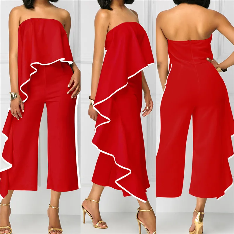 Без бретелек оборками дамы Повседневное комбинезоны Slash шеи без рукавов Летние