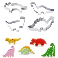 new 4pcsset stainless steel dinosaur animal fondant cake cookie biscuit cutter decorating mould pastry baking tools mousse ring