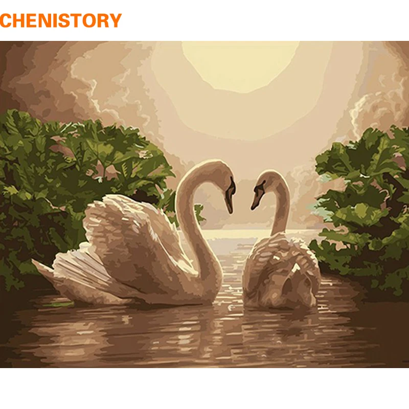CHENISTORY влюбленный Лебедь животные DIY Рисование по номерам Акриловая Краска на