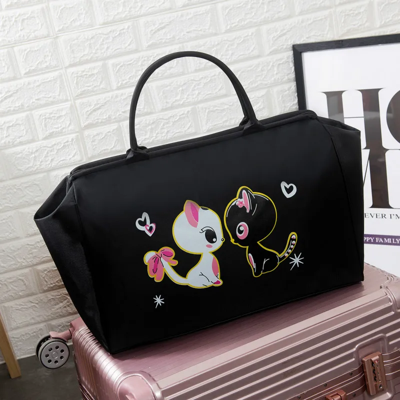 Cat Black Big Size Модная женская сумка для путешествий на выходные, женская сумка, большие сумки для путешествий светильник, багажная сумка, Мужская складная сумка для путешествий LGX11 - Цвет: Cat Black Big Size