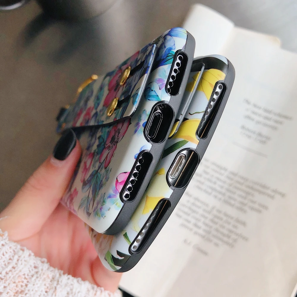 L-FADNUT браслет-держатель чехол для iPhone Xr X Xs Max 7 8 6 S Plus с цветочным принтом