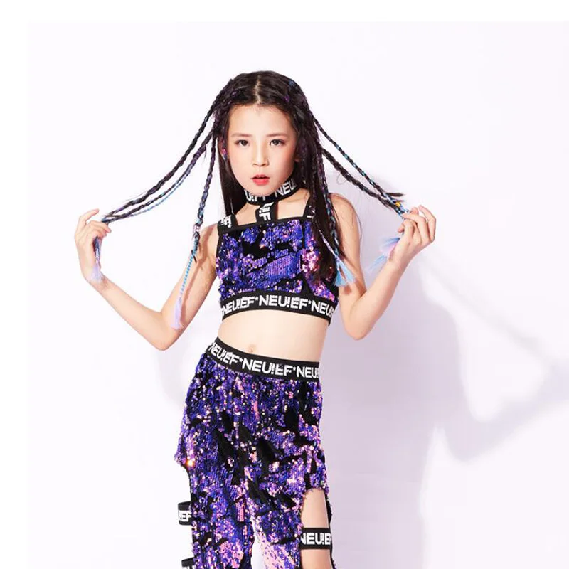Детские костюмы с блестками для бальных танцев в стиле джаз хип хоп танцевальные