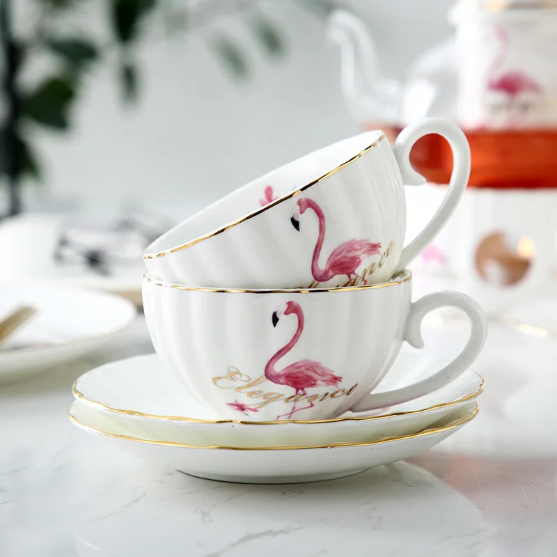 Скандинавский фламинго 2 шт. керамическая чашка для кофе и блюдце чайная кофейная