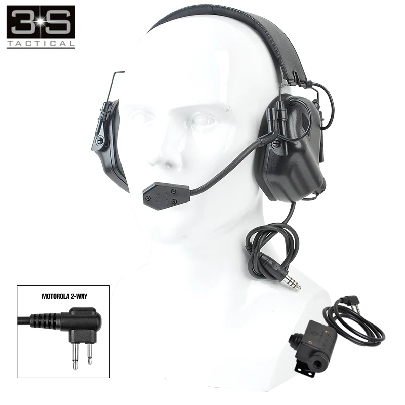 Opsmen earmor пневматический M32 наушники с микрофоном для военная Униформа Airsoft Связь и M51 PTT Kenwoo телефон Motorol 2-полосная версия - Цвет: BK-M2