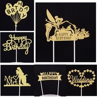 1pcs creative cake topper happy birthday flags princess gold silver for family birthday party cake baking decoration supplies