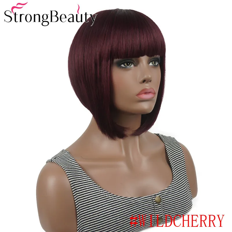 StrongBeauty короткий прямой Боб с аккуратной челкой натуральный синтетический монолитный парик для женщин много цветов