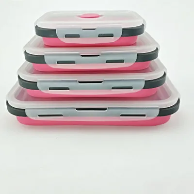 Red Силиконовые контейнеры для хранения еды с BPA бесплатно герметичные пластиковые крышки складной контейнер для приготовления еды для кухни Ланч Bento Box - Цвет: Red