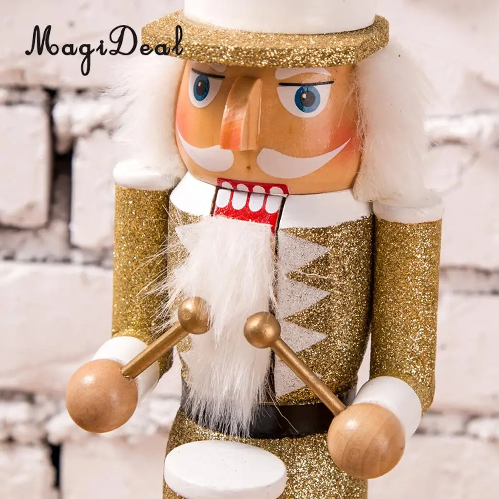 38 см винтажная ручная роспись Золотой блестящий барабанщик Щелкунчик