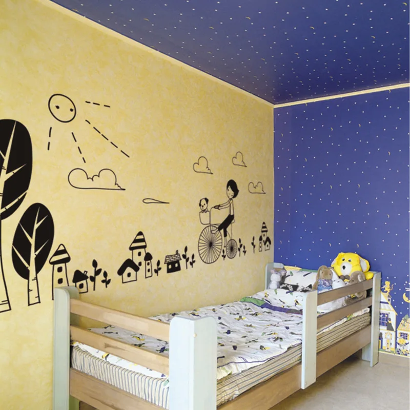 Diy Carton Scrawl Riding Bike Dog Tree Vinyl Wall Sticker Animal Kids Baby Room Nursery Decoration Art Murals Wallpaper Children | Дом и сад