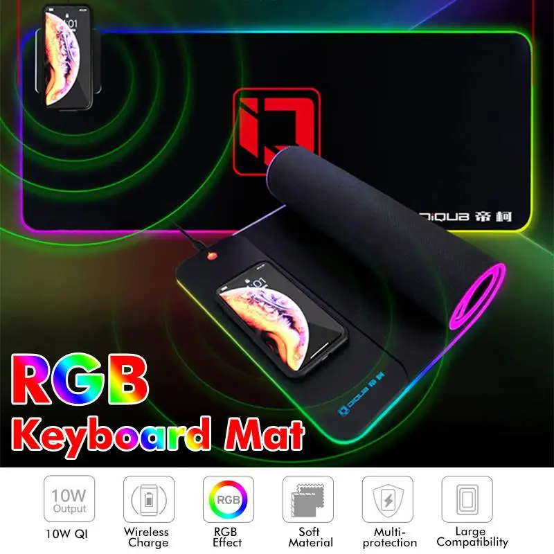 Светодиодный коврик для мыши RGB USB Проводное освещение Беспроводная зарядка