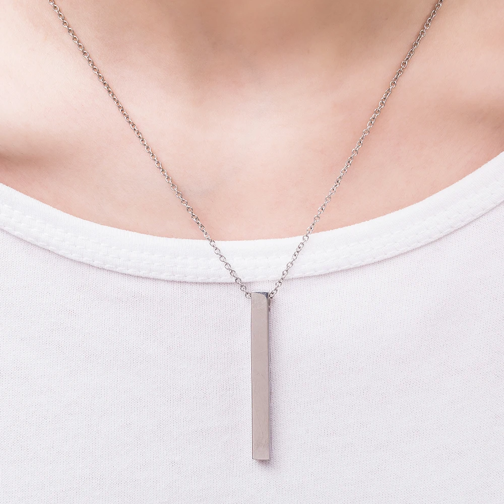 4.5cm Long Stainless Steel Solid Blank or Personalization Customization Bar Disc Necklace Engraved Name Photo | Украшения и