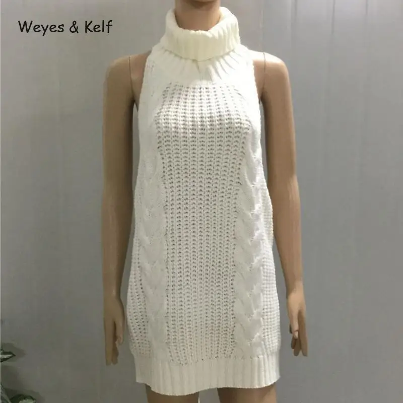 Weyes &amp Kelf Sexy Backless Sleeveless Turtleneck Pullovers Women 2020 Spring Solid Knitwear Lace Up Sweater | Женская одежда