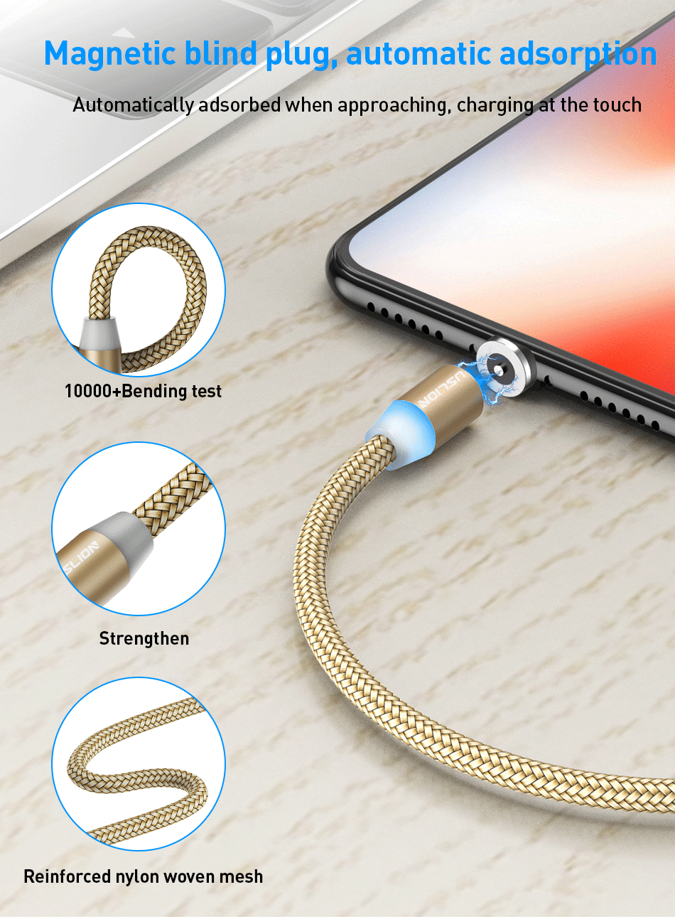 USLION 2 м Магнитный Micro USB кабель type C для iPhone XS Max X телефон зарядное устройство провод для samsung Xiaomi huawei P30 Pro Магнитный кабель